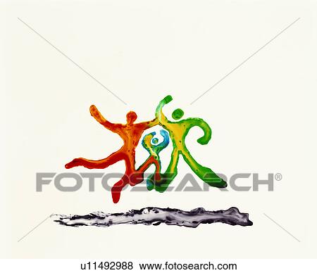 Stock Photo - Painting of people jumping for joy. Fotosearch