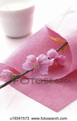 Stock Image - Peach flower in pink wrapping. Fotosearch