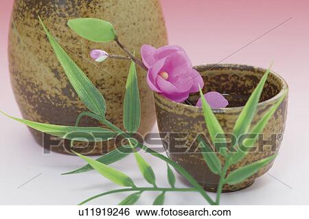 Stock Photograph - Pink flower in saki cup. Fotosearch