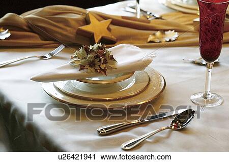 Place setting at Christmas dinner View Large Photo Image Stock Image - Place setting at Christmas dinner. Fotosearch