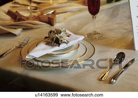 Stock Photo - Place setting at Christmas dinner. Fotosearch