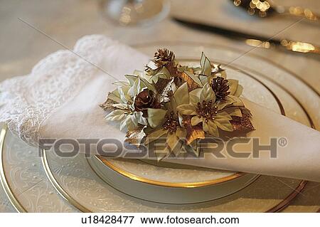 Stock Photo - Place setting at Christmas dinner. Fotosearch