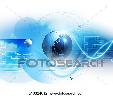 Stock Image - Planes orbiting Earth. Fotosearch