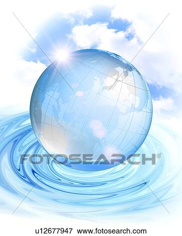 Planet earth floating on water View Large Photo Image Stock Photo - Planet earth floating on water. Fotosearch
