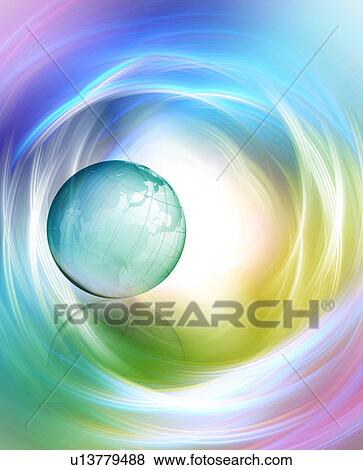 Stock Photo - Planet earth surrounded by coloured light. Fotosearch