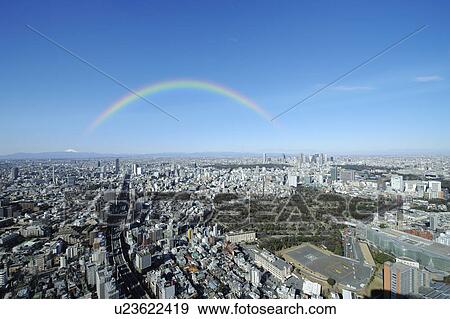 Rainbow over Tokyo, Japan View Large Photo Image Stock Photo - Rainbow over Tokyo, Japan. Fotosearch