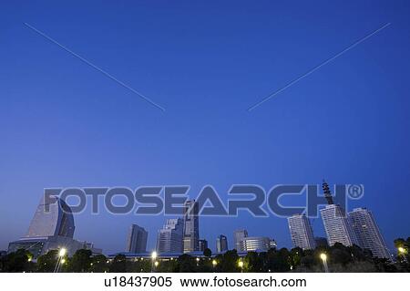 Stock Photography - Rinko park and skyscrapers, Yokohama, Kanagawa Prefecture, Japan. Fotosearch