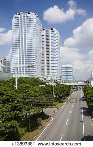 Stock Image - Road and office buildings in Makuhari, Chiba Prefecture, Japan. Fotosearch