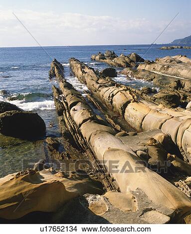 Picture - Rock formations on beach, Tatsukushi, Tosashimizu, Kochi Prefecture, Japan. Fotosearch