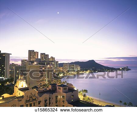 Picture - Royal Hawaiian hotel and beach, Hawaii, USA. Fotosearch