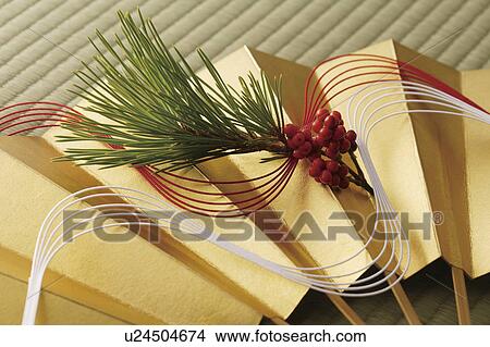 Picture - Sacandra glabra on a fan with mizuhiki cord. Fotosearch