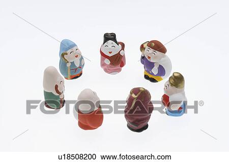 Stock Image - Seven Lucky Gods in a circle. Fotosearch