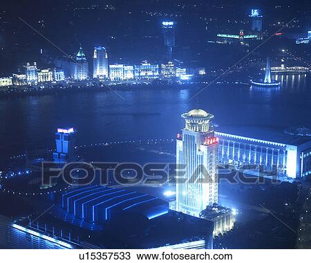 Stock Image - Shanghai at night, China. Fotosearch