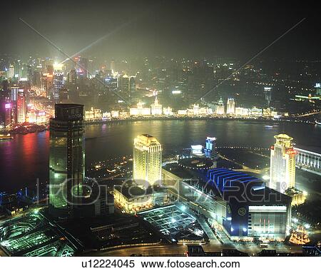 Stock Photography - Shanghai cityscape at night, China. Fotosearch