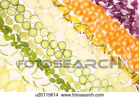 Slices of vegetables, fruit and herb View Large Photo Image Picture - Slices of vegetables, fruit and herb. Fotosearch