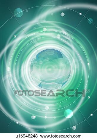 Stock Photo - Swirling light around a central sphere. Fotosearch