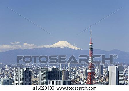 Tokyo Tower And Mt Fuji Chuo Ward Tokyo Japan Stock Photo U Fotosearch