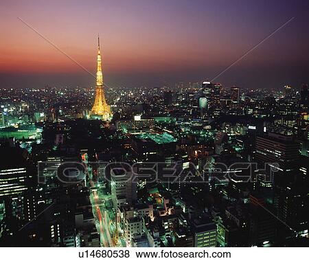 Tokyo Tower at sunset, Minato Ward, Tokyo, Japan View Large Photo Image Stock Photo - Tokyo Tower at sunset, Minato Ward, Tokyo, Japan. Fotosearch