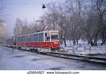 Tram in winter, Novosibirsk, Russia View Large Photo Image Stock Photo - Tram in winter, Novosibirsk, Russia. Fotosearch