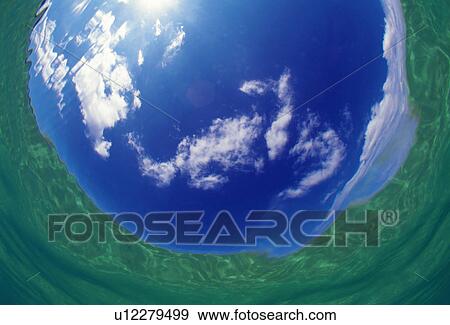 Stock Photo - View of blue sky from underwater. Fotosearch