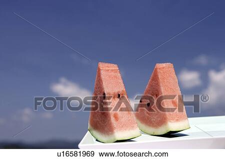 Stock Photo - Watermelon slices. Kumamoto Prefecture, Japan. Fotosearch