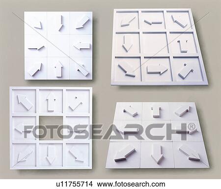 Picture - White panels with arrows. Fotosearch