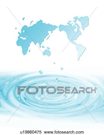 Stock Photography - World map floating above a ripple. Fotosearch
