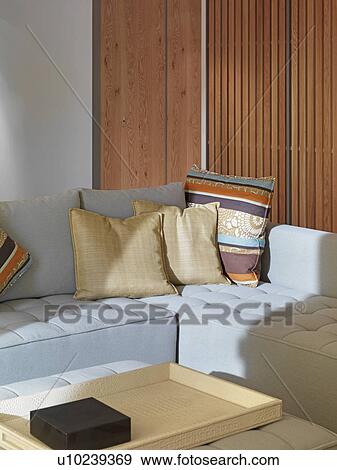 Decorative throw pillows on sofa View Large Photo Image Stock Photo - Decorative throw pillows on sofa. Fotosearch
