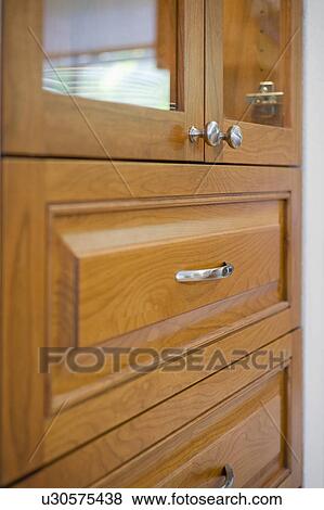 Stock Photo - Detail brown wooden drawer. Fotosearch