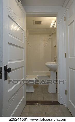 Doorway into bathroom with pedestal sink View Large Photo Image Stock Image - Doorway into bathroom with pedestal sink. Fotosearch