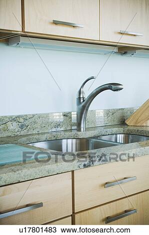 Stock Image - Double kitchen sink. Fotosearch