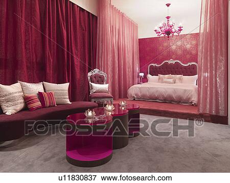 Stock Photo - Elegant red bedroom. Fotosearch