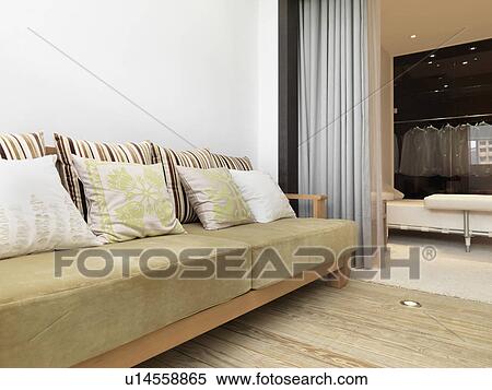 Green and brown sofa with throw pillows View Large Photo Image Stock Photography - Green and brown sofa with throw pillows. Fotosearch