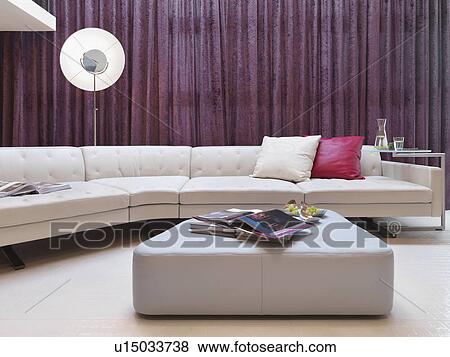 Large white leather sofa in modern interior View Large Photo Image Stock Photo - Large white leather sofa in modern interior. Fotosearch