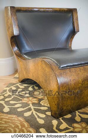 Leather and wooden chaise lounge View Large Photo Image Picture - Leather and wooden chaise lounge. Fotosearch