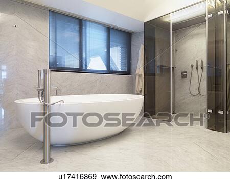 Stock Photo - Marble walls in modern bathroom. Fotosearch