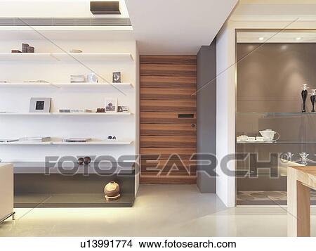 Modern interior wooden front door View Large Photo Image Picture - Modern interior wooden front door. Fotosearch