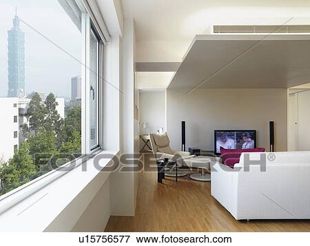 Stock Photo - Modern living room with hardwood floor. Fotosearch