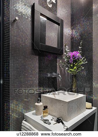 Mosaic tile wall in bathroom View Large Photo Image Stock Photo - Mosaic tile wall in bathroom. Fotosearch