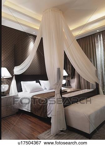 Stock Photo - Mosquito net above bed. Fotosearch