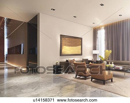 Stock Image - Sitting area with brown furniture. Fotosearch