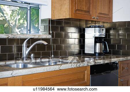 Stainless steel kitchen sink View Large Photo Image Picture - Stainless steel kitchen sink. Fotosearch