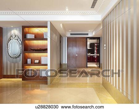 Stock Image - Striped wallpaper in modern interior. Fotosearch