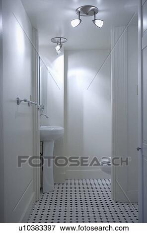 traditional bathroom with black and white tile floor View Large Photo Image Stock Photo - traditional bathroom with black and white tile floor. Fotosearch