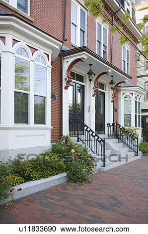 Stock Image - Traditional brick apartment building. Fotosearch