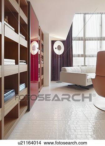 Picture - White linoleum floor in modern living room. Fotosearch