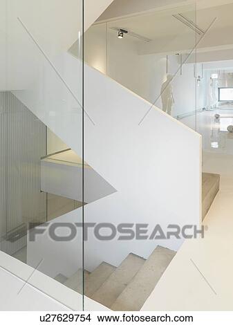 White staircase in modern home View Large Photo Image Picture - White staircase in modern home. Fotosearch