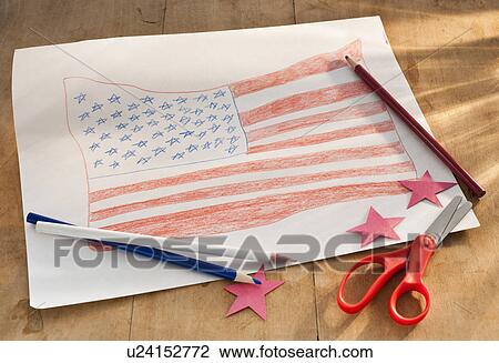 Stock Image - Drawing of American flag. Fotosearch