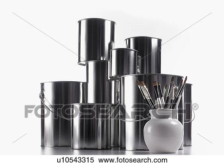 Stock Photography - Empty paint cans and brushes. Fotosearch