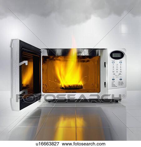 Stock Photo - Fire in microwave. Fotosearch